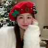 Женский рождественский берет, шапка, красный, зеленый, женский зимний головной убор, рождественская вечеринка, наряды, новогодние подарки, шерстяные рождественские шапки для девочек