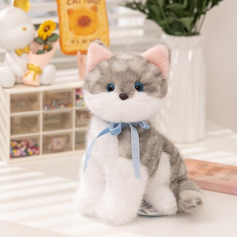 Fluffy Simulated Cat Plush Toys Sitting Pose Cat Doll Delicate Lifelike Kitten