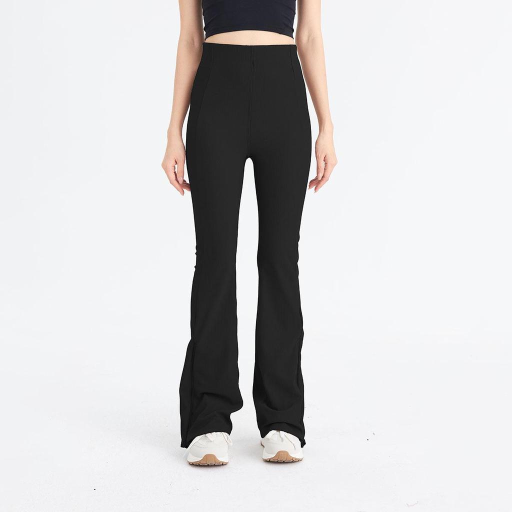 Lu New Threaded High-Waist Bell-Bottom Yoga Pants - Hip Lift, Slimming, All-Match, High Elasticity, Comfortable for Indoor or Outdoor Wear.