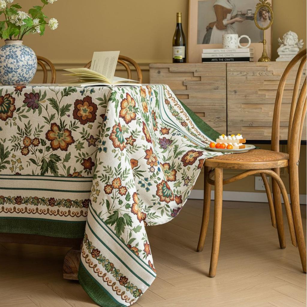 Скатерть для журнального столика Ткань Колокольчики Цветочный жаккард Загнутый край Литературная Прямоугольная Скатерть для обеденного стола