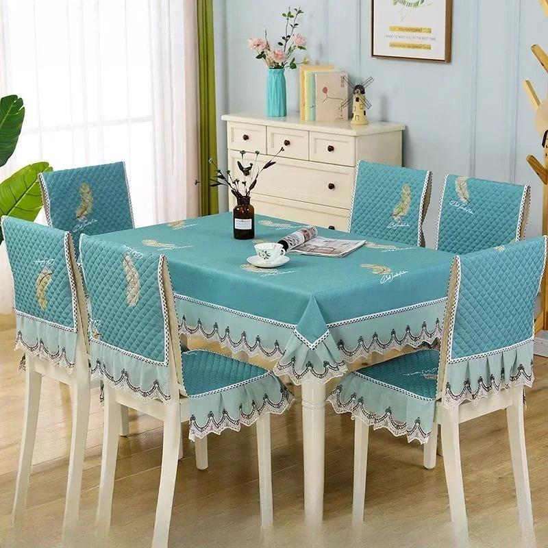 Легкий роскошный волнистый кружевной чехол на стул, утолщенная тканевая подушка для обеденного стола, европейский стиль, большой цветочный скатерть, чехол на стул