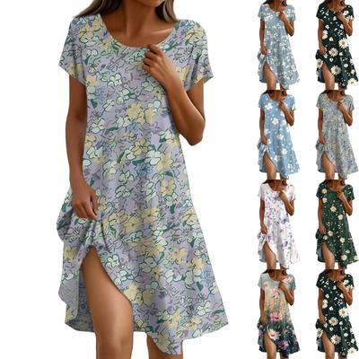 Платье в стиле бохо с коротким рукавом для женщин, повседневное, свободного кроя, летнее, сарафан с цветочным принтом и карманами