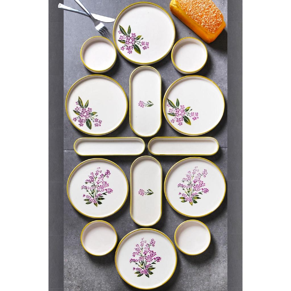 14 Piece Stackable Petal Leaf Breakfast Set For 6 Persons Handmade Special Design Breakfast Set