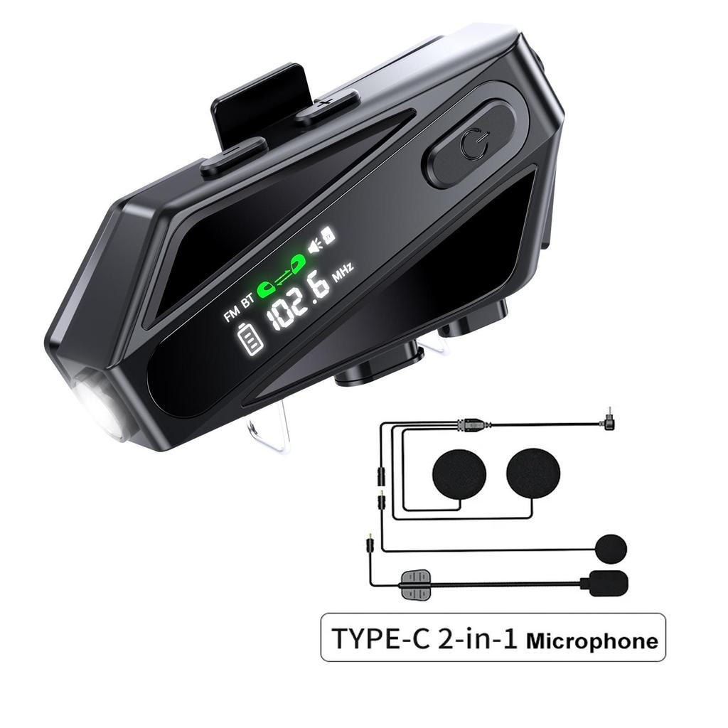 Гарнитура Bluetooth для мотоциклетного шлема C6 с 500-метровой связью, функцией совместного использования музыки, FM-радио, экраном и фонариком