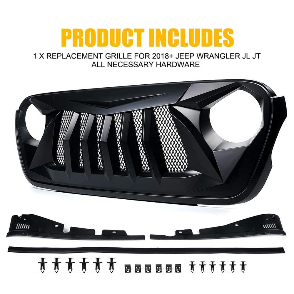 Матовая черная решетка радиатора с сеткой для Jeep Wrangler JL JT 2018 2019 2020 2021 пикап 4x4 внедорожная решетка Voor