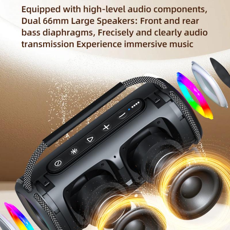 Rockmia Fresh New 30W RGB Wireless Bluetooth 5.3 Portable Stereo Music Boombox Speaker with RGB Light EBS-617 Waterproof