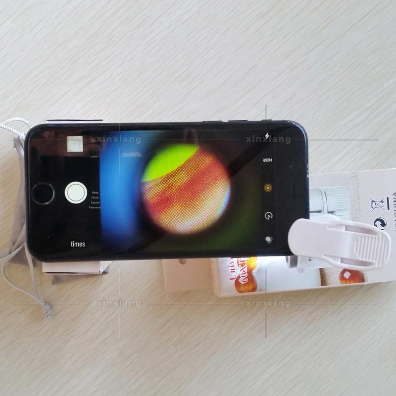 60-кратная светодиодная лупа-прищепка для телефона для фотографий, видеосъемки и осмотра чая, антиквариата, ювелирных изделий и драгоценных камней