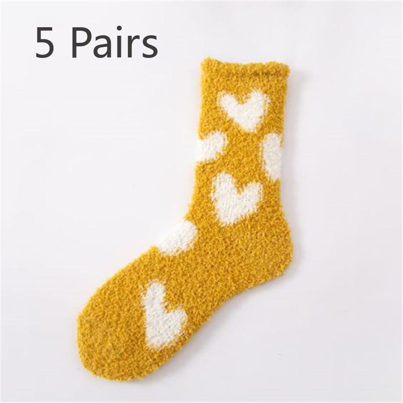 5 Pairs Pairs Women's Coral Velvet Mid-tube Socks Autumn and Winter Velvet Reinforced Warm Towel Socks Floor Socks