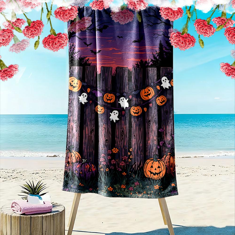 Spooky pumpkins twilight magic Print beach towel, quick drying, suitable for travel, outdoor sports, jogging, the beach and swimming, gift