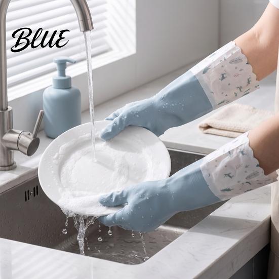 Reusable Rubber Gloves for Housework Long Sleeves Dishwashing Gloves, Thick Fleece Lining Non-Slip Silicone Cleaning Household Kitchen And Bath