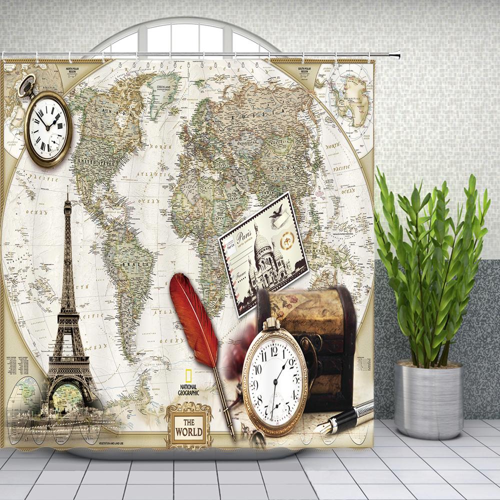 Famous Architectural Scenery Shower Curtain Printed European Landscape Polyster Home Decor Bathroom Curtain with Hooks