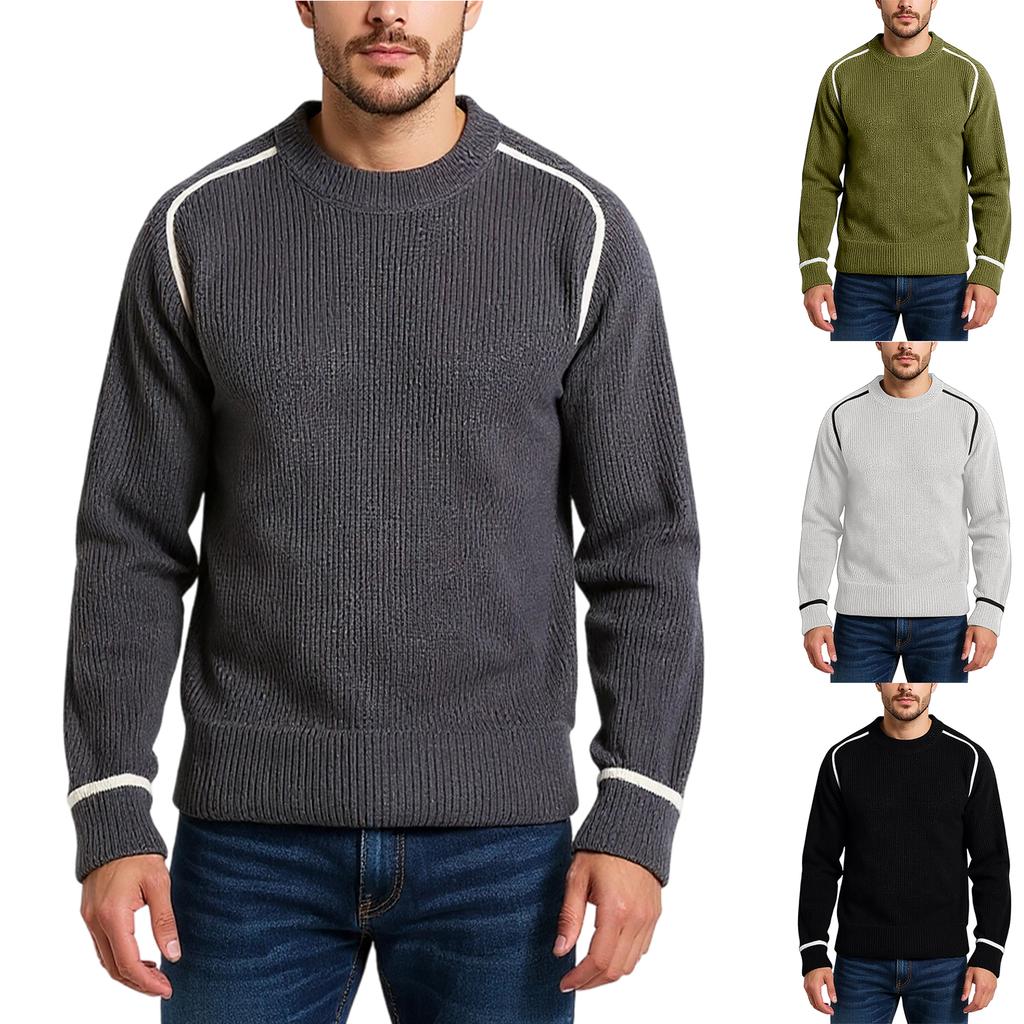Men's Fashion Knitting Pullover Long Sleeves Loose Flip Collar Sweater