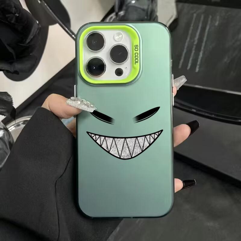 Smiling Devil Print Electroplate Silver IMD Phone Case For iPhone 16 15 14 13 12 11 Pro Max 7 8 Plus X 16E Shockproof Hard Cover