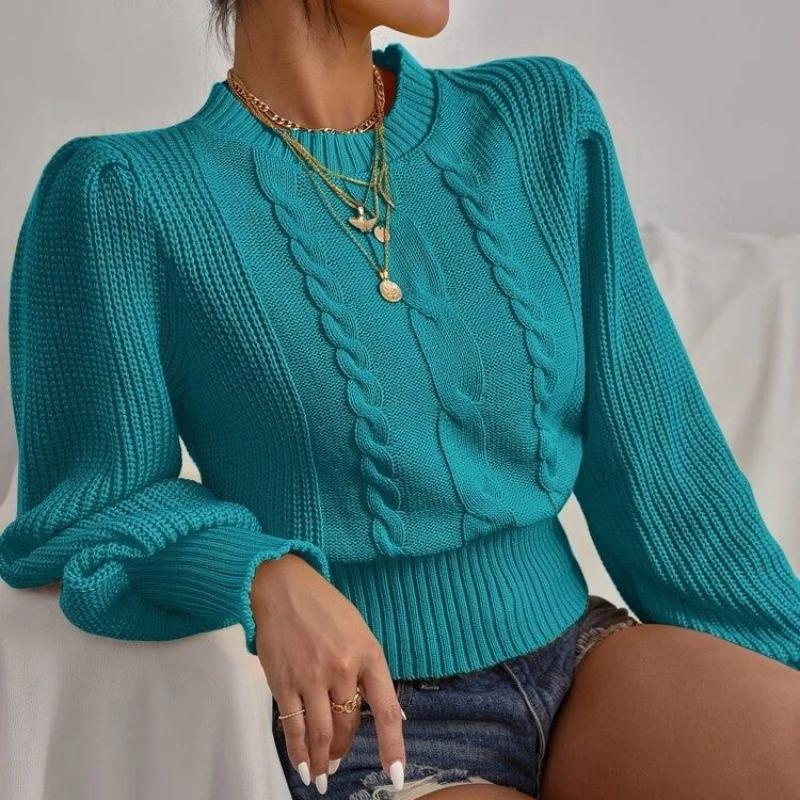 Autumn and Winter Solid Loose Knitwear Pullover Women Fashion New Round Neck Knitted Sweater Woman Vintage Lantern Sleeve Twists Sweaters 24592