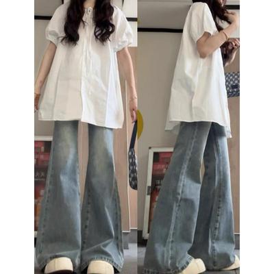 Джинсы в стиле ретро с микроклешем для женщин, летние, тонкие, большого размера, свободные, утягивающие, прямые, узкие, широкие брюки