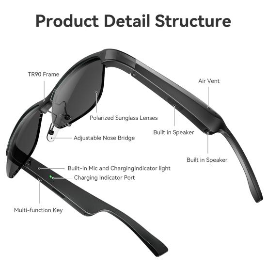 Умные очки Солнцезащитные очки с поддержкой Bluetooth Эргономичный дизайн Перезаряжаемые фотохромные линзы Очки с защитой от УФ-излучения и динамиком