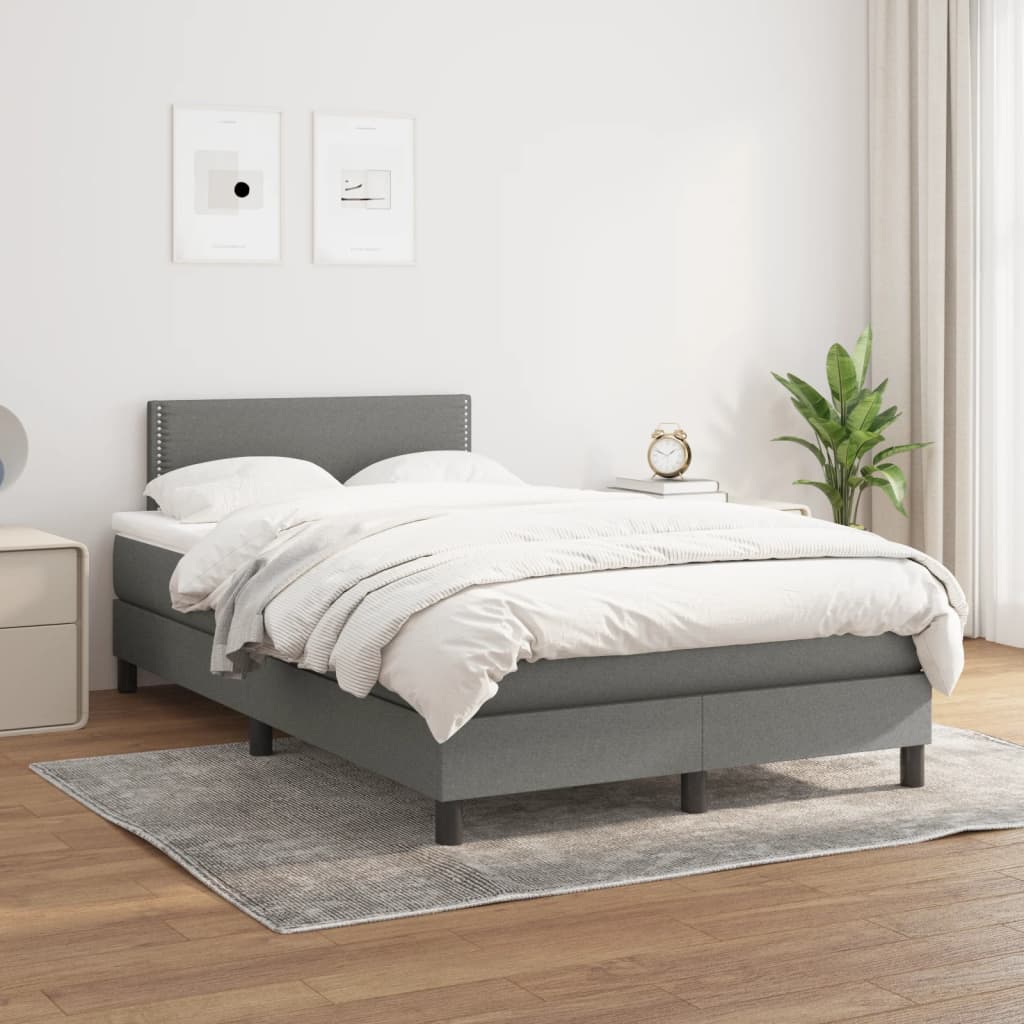 Box Spring Bed with Mattress Dark Gray 120 x 190 cm Fabric