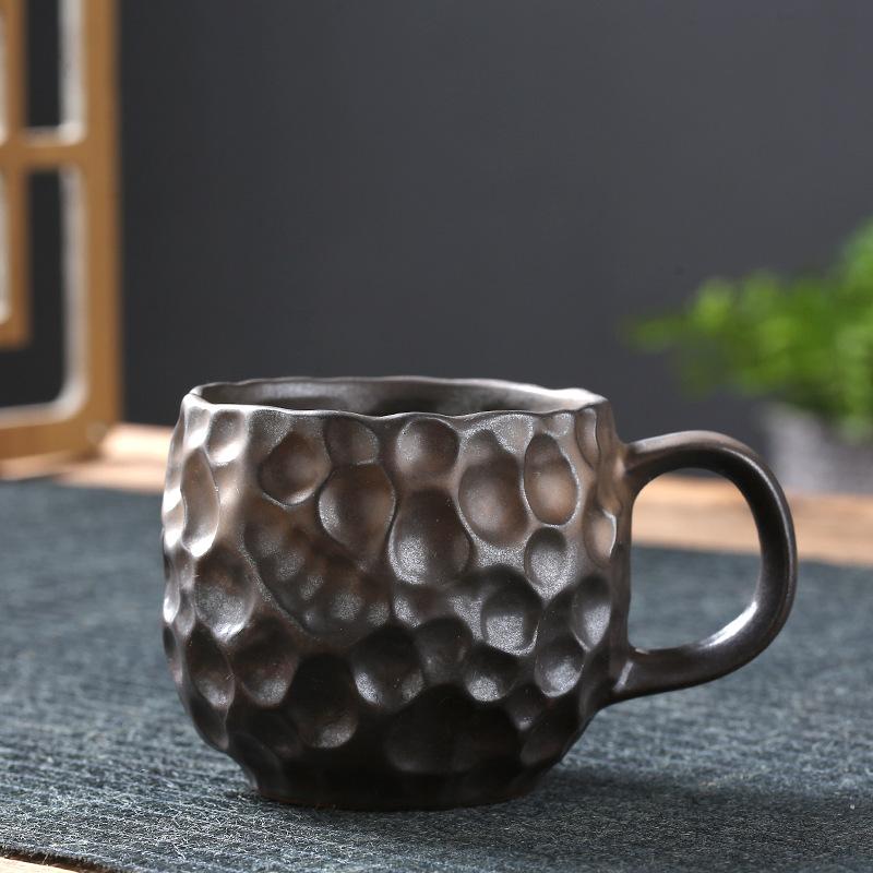 Винтажная керамическая кофейная кружка 270 мл с блюдцем, узор "молоток", каменная эспрессо-чашка с ручкой, японский стиль