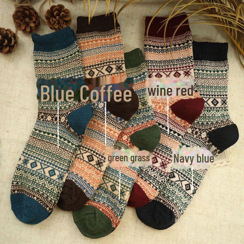 Женские носки в этническом стиле: Японский ретро-дизайн в стиле Харадзюку, толстая имитация двойной иглы для осени и зимы