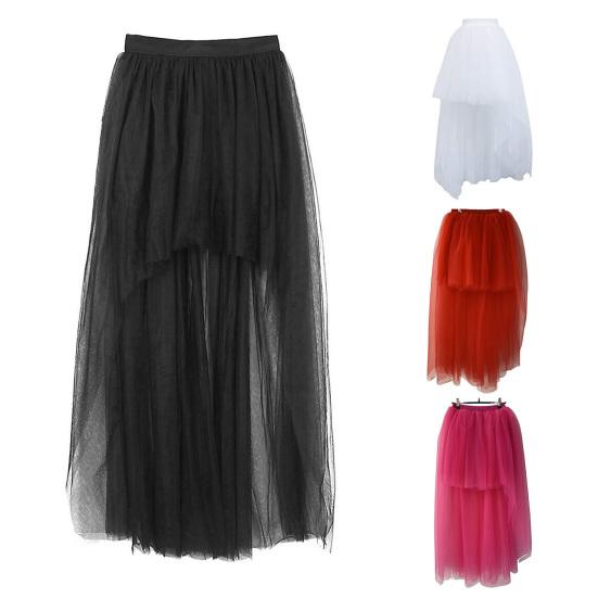 Женская юбка из тюля с эластичной высокой талией, однотонная вечерняя юбка спереди, короткая сзади, длинная легкая юбка из тюля