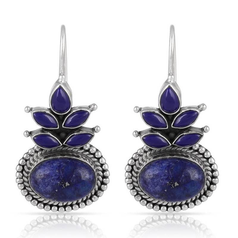 Ethnic Round Lapis Lazuli Earring Vintage Jewelry Water Droplets Dangle Earrings for Women