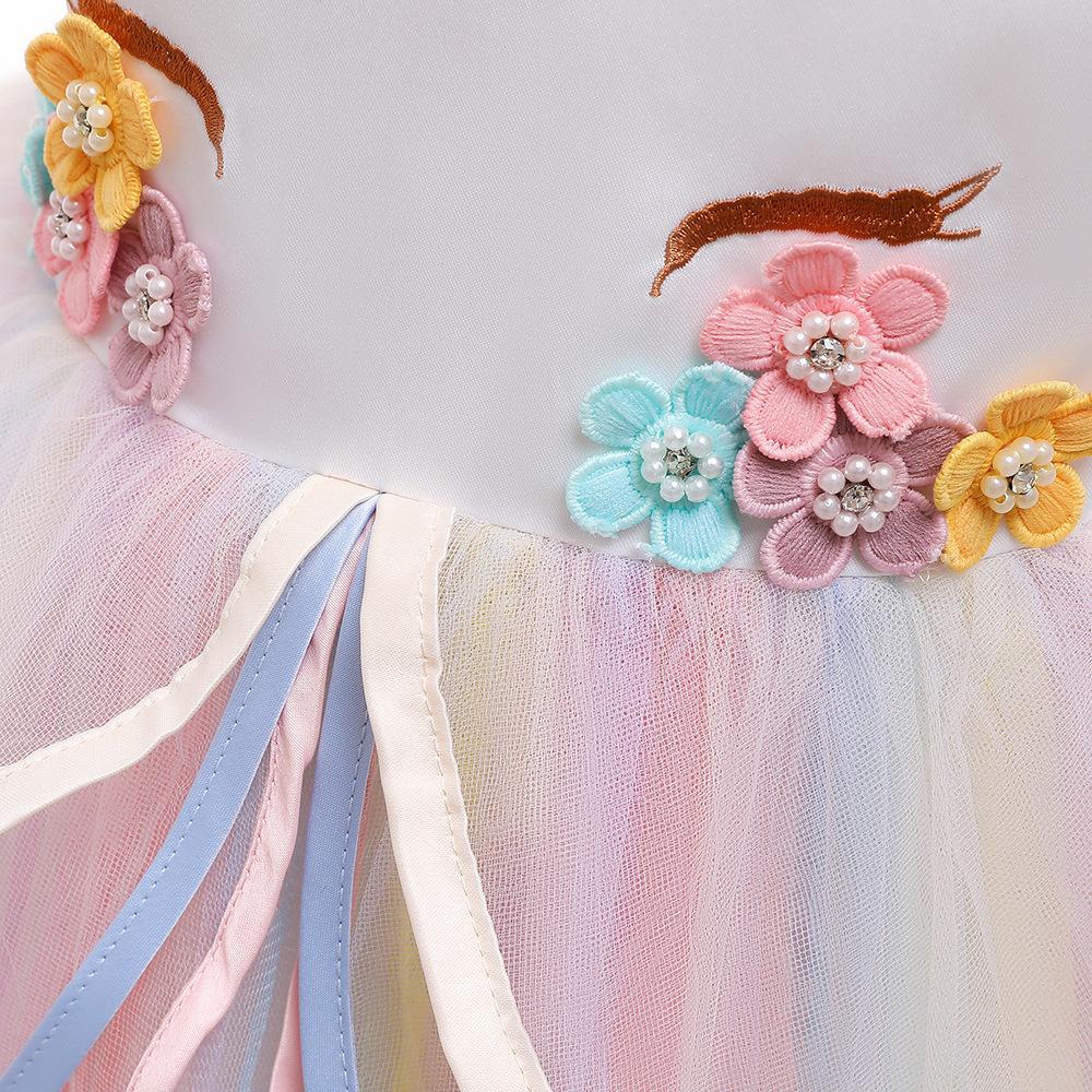 Unicorn Rainbow Mesh Dress for Girls: Festival Performance Costume