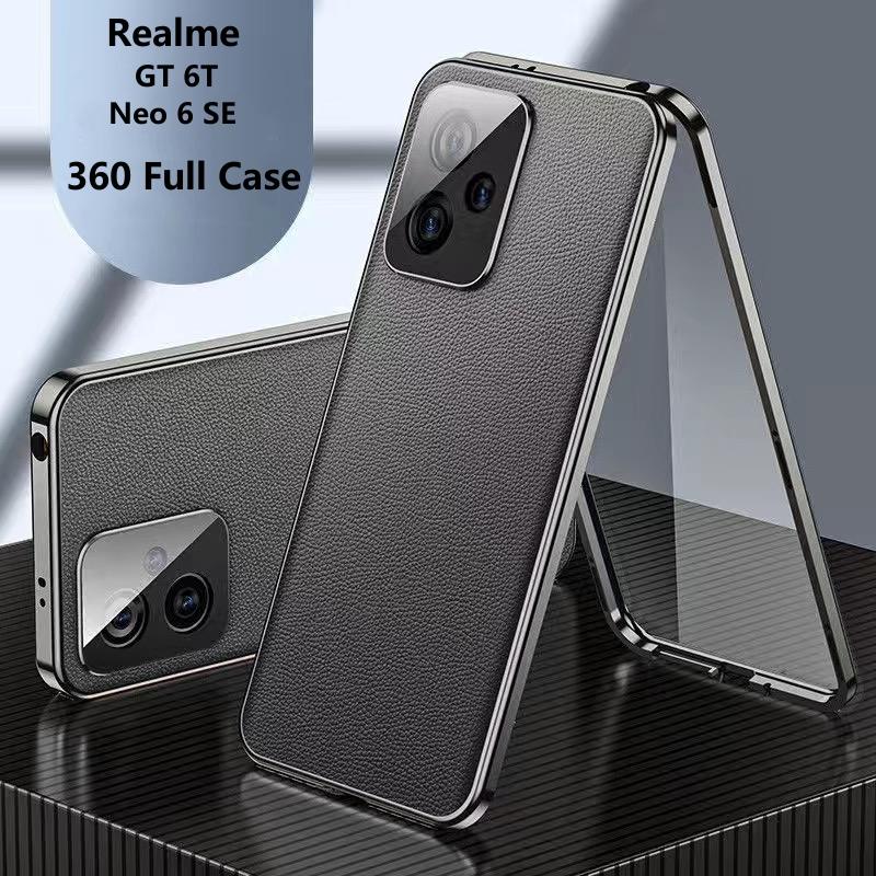 Полный чехол 360 для Realme GT 6T Чехол Realme GT Neo 6 SE GT6T 5G Закаленное стекло Кожаная крышка для телефона Двусторонняя защитная рамка