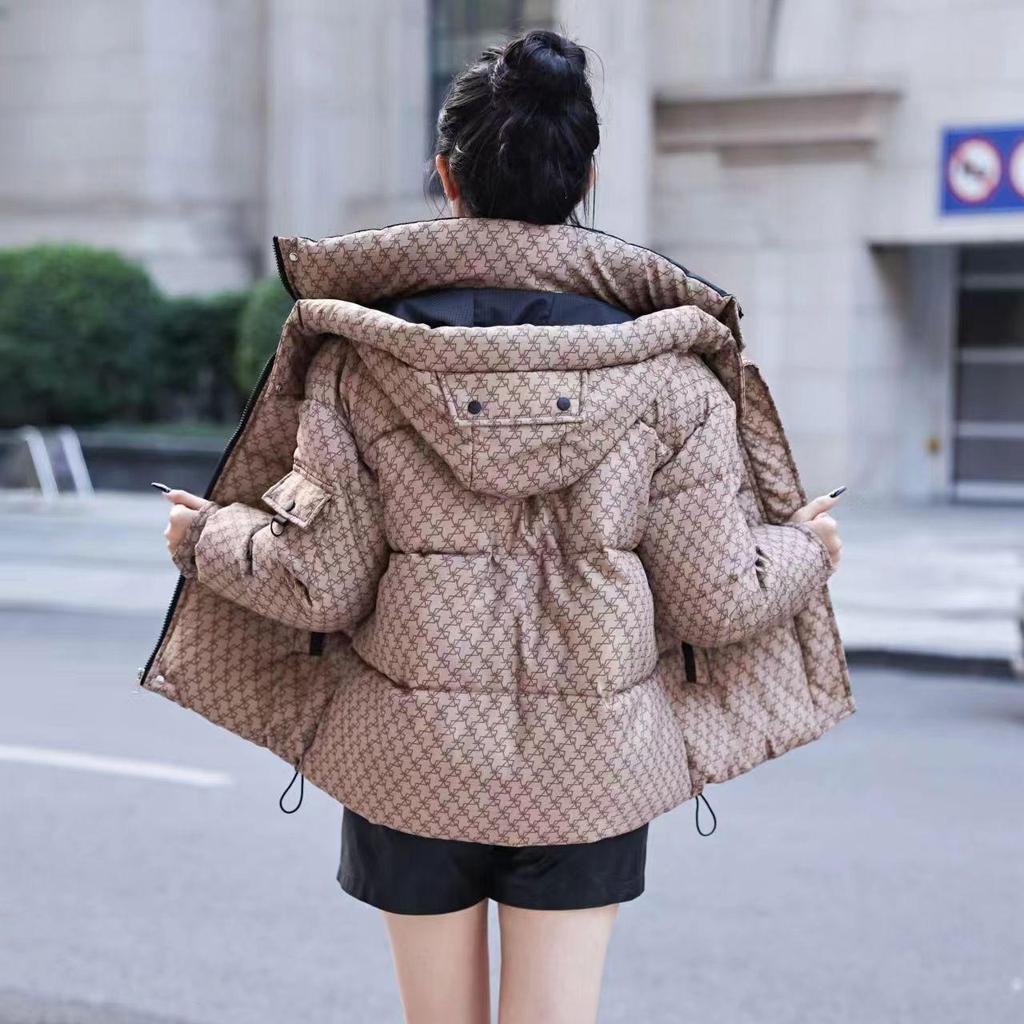 Женская зимняя короткая пушистая теплая куртка с капюшоном в клетку большого размера повседневная уличная куртка