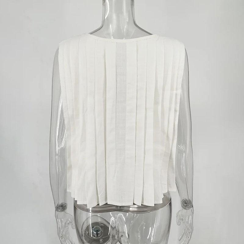 Белый жилет из хлопка и льна, плиссированный короткий топ со шнуровкой, женский, с круглым вырезом, без рукавов, с оборками, топы для отпуска и пляжа, лето