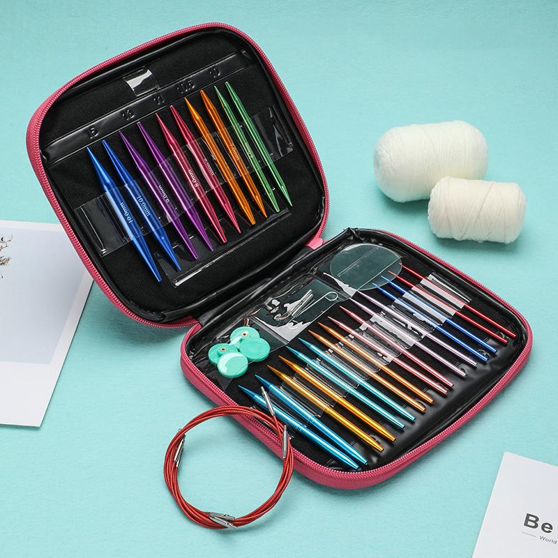 1Set Aluminum Circular Knitting Needles Set Interchangeable Crochet Hooks Weaving Yarn Knitting Craft Tools Multiple Sizes