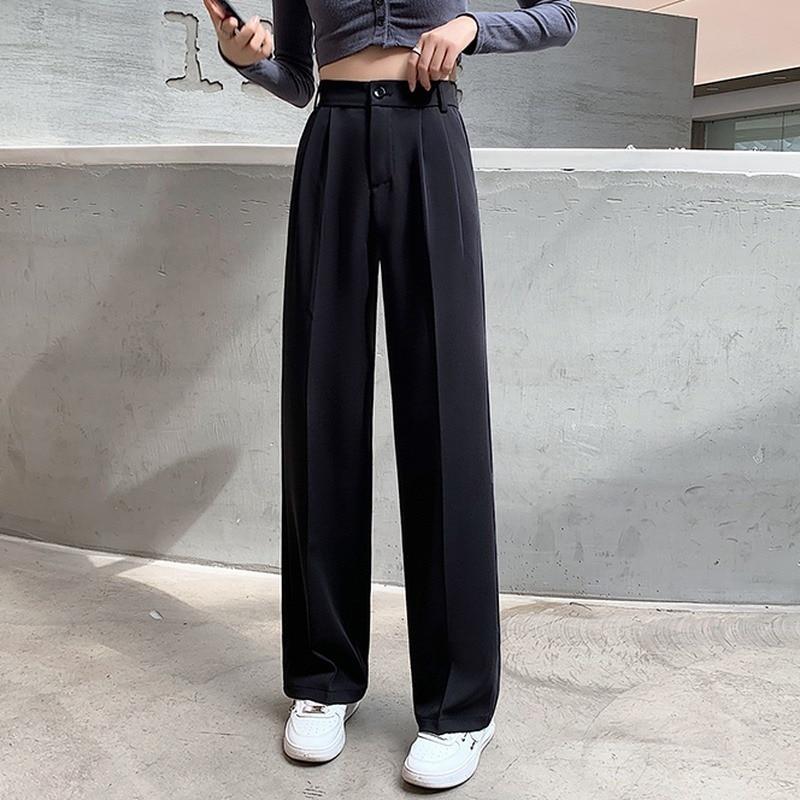 Autumn High Waist Straight Suits Pants Women Solid Office Ladies Wide Leg Pants Female Loose Add Long Trousers Woman Pantalones