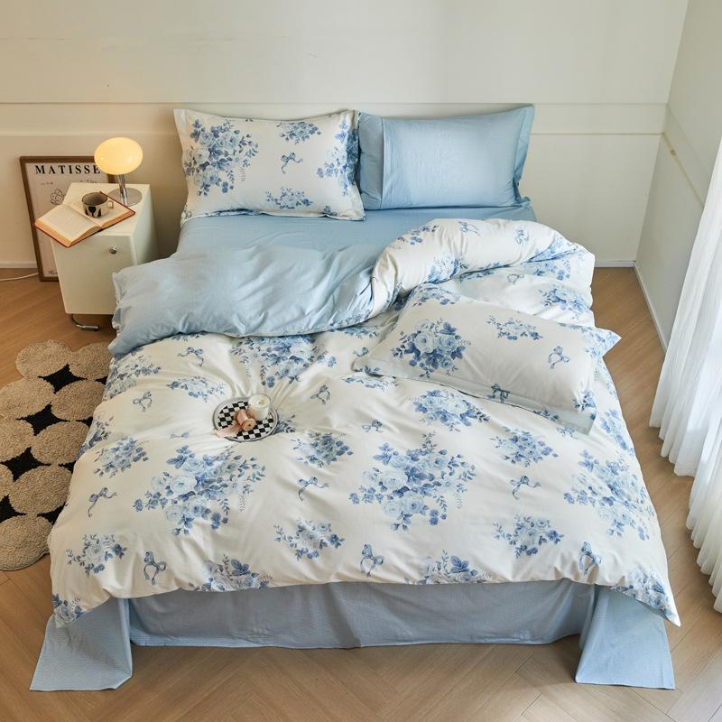 Комплект из четырех предметов, пододеяльник из чистого хлопка, простыня из хлопка, комплект из трех предметов для односпальной кровати в общежитии