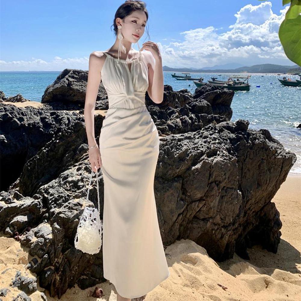 Макси-платья для женщин Вечерние Элегантные Без рукавов Женские Vestidos Русалка Халат 2026 Модные Обтягивающие Женские С О-образным вырезом Однотонные Цельные Платья