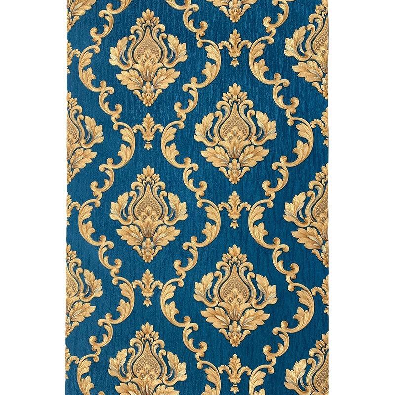 Темно-синие 3D европейские обои с крупными цветами, фон для спальни, гостиной, отеля, роскошные рельефные обои «Дамаск»