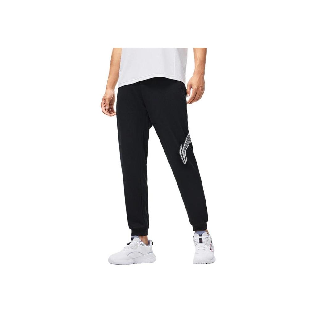 Li Ning Sports Lifestyle Series трикотажные повседневные брюки с манжетами и средней талией на шнурке, мужские брюки черного цвета YKLU155-1