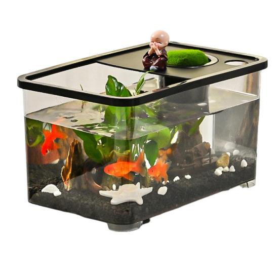 Plastic Fish Tank Small Betta Fish Tank with Hanging Basket Household Aquarium Turtle Tank