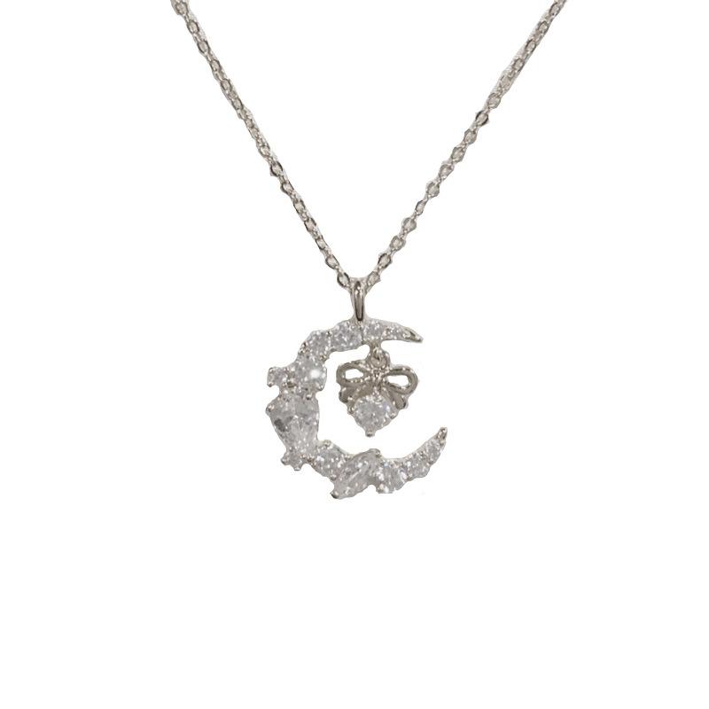 Trending Aesthetic Moon Jewelry Round Zirconia Earring Necklace Set Korean Fashion Jewelry Gold Plated Jewelry