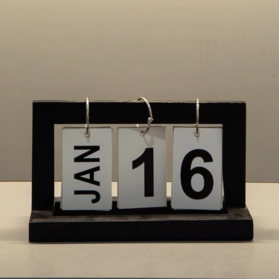 Настольный календарь из цельного дерева с металлическим железным кольцом, устойчивый к ржавчине деревянный вечный календарь, украшение для рабочего стола