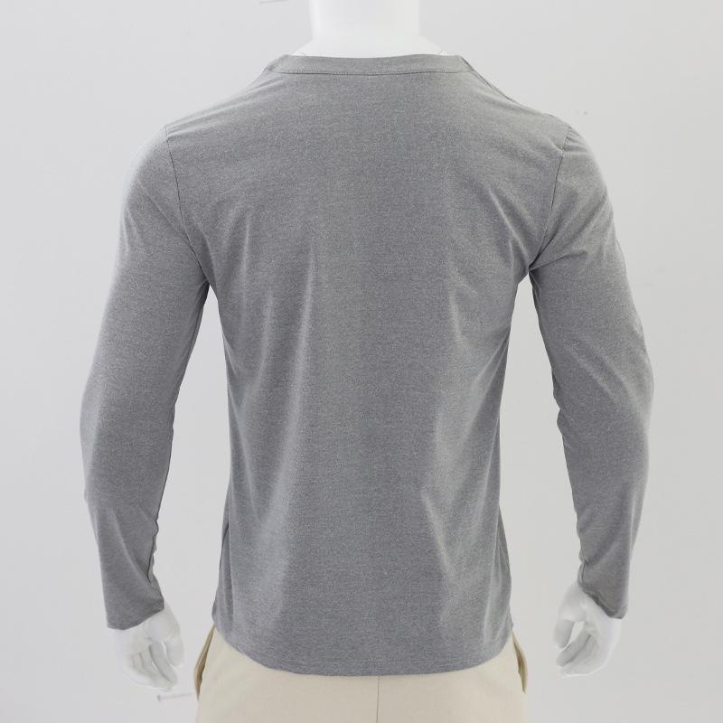 Мужская однотонная осенняя футболка с карманом на пуговицах и v-образным вырезом, мужские белые, черные базовые топы, футболки с длинными рукавами