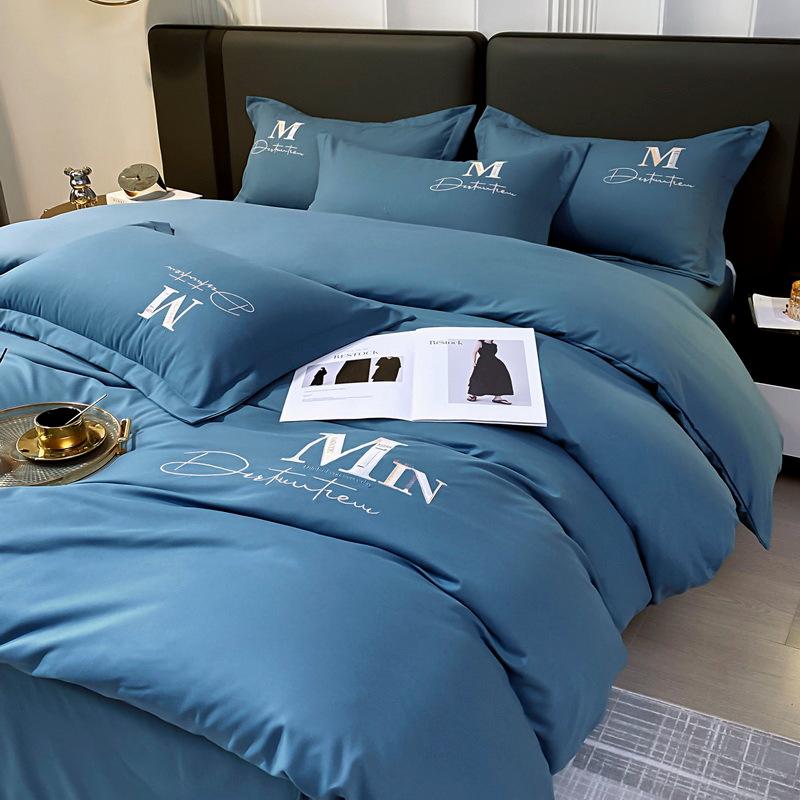 Twill Thick Embroidered Bedding Four-piece Set Bedding Four-season Universal Quilt Cover Bed Sheet Dormitory Three-piece Set