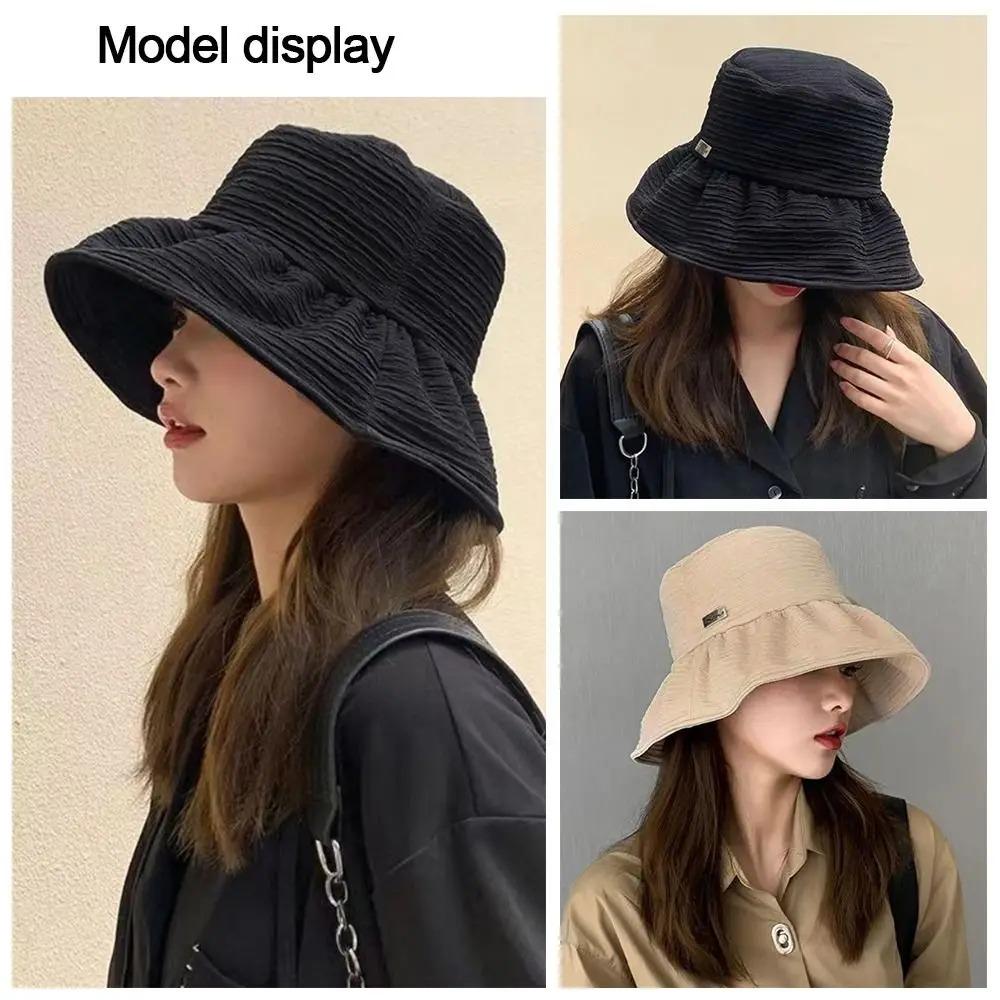 Foldable Wide Brim Sun Hat Breathable Solid Color Bucket Hat Fashion Fishmen Hat  Summer