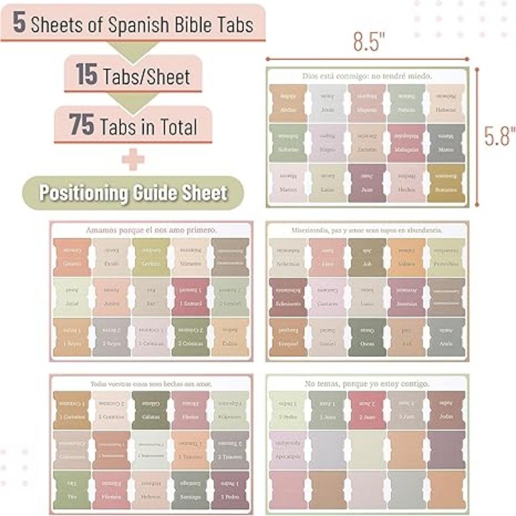 Boho Theme Spanish Bible Tabs 75 Tabs Laminated Bible Tabs Bible Tabs In Spanish, Bible Tabs Spanish, Bible Tabs for Study Bible, Bible Index Tabs