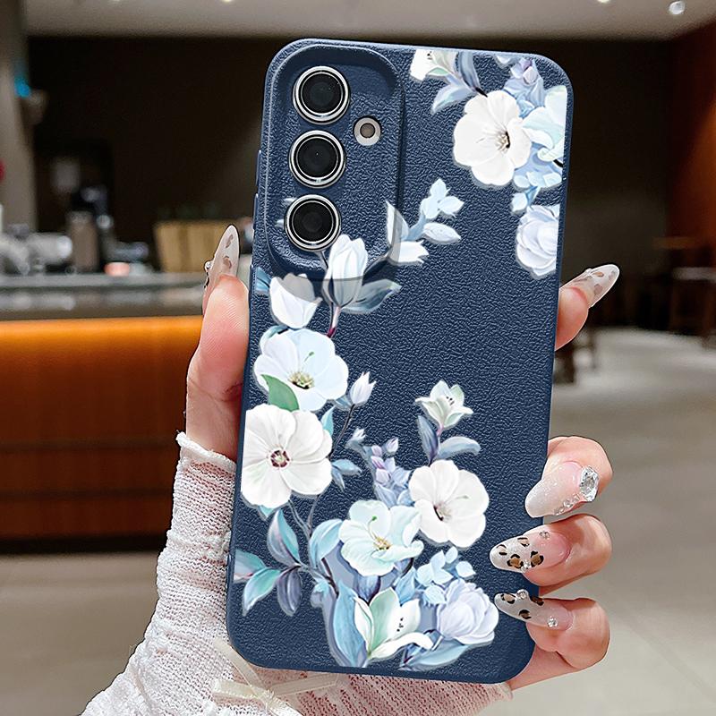 Матовый чехол для телефона с цветочным узором и текстурой из кожи для Samsung S25 Ultra S24 FE S23 S22 A36 A56 A16 A55 A26 A15 A35, тонкий противоударный мягкий чехол-накладка из ТПУ