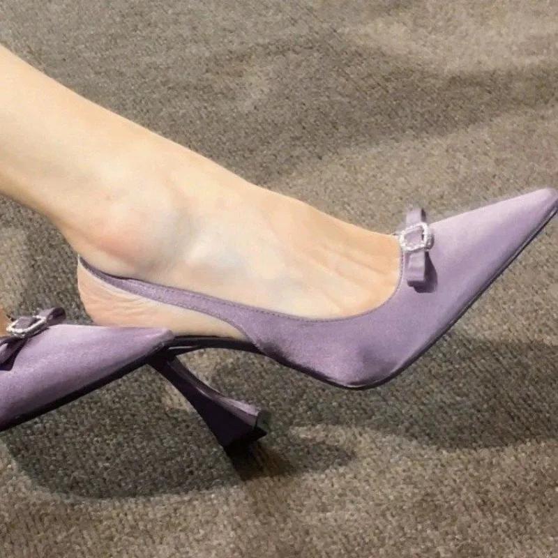 Мода 2025 Лето Женские Босоножки на Высоком Каблуке Мода Бабочка-узел Платье Слингбэки Туфли Элегантная Вечеринка Свадьба Женская Обувь