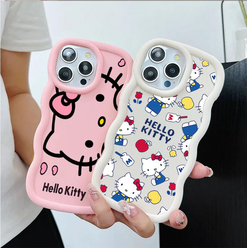 Pink Hello Kitty Phone Case For Iphone 17 Pro Max 17 Air 16 15 14 13 12 11 Pro Max 16e 16 Plus 7 8 SE XR Sanrio Candy Wave Cover