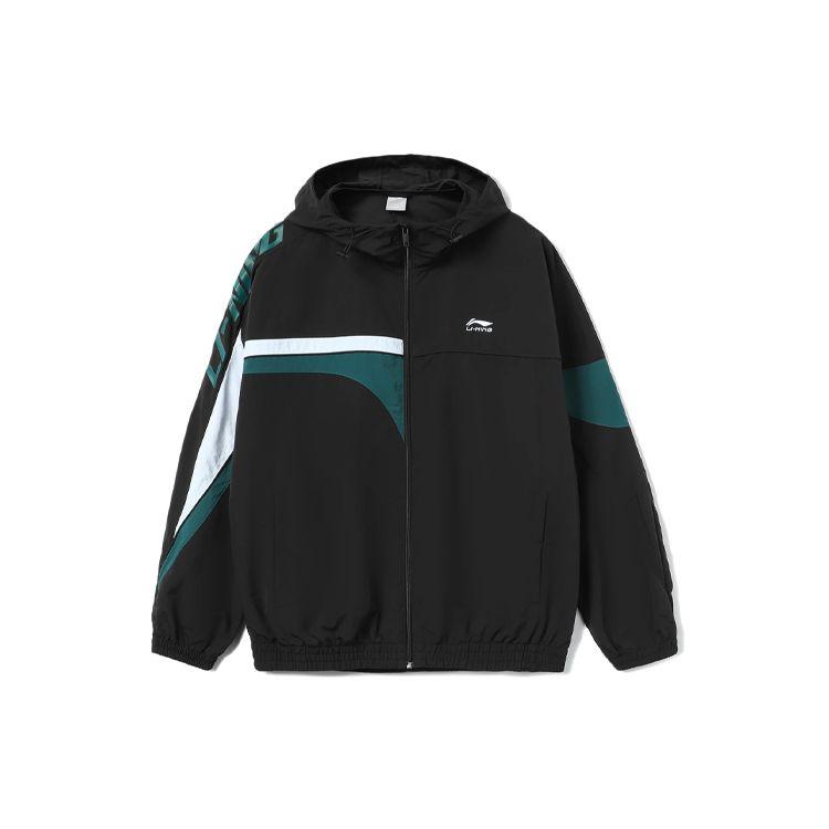 Li Ning Sports Trend Series Color Block Loose Hooded Woven Sports Jacket Autumn Men Jacket Black AFDT529-2
