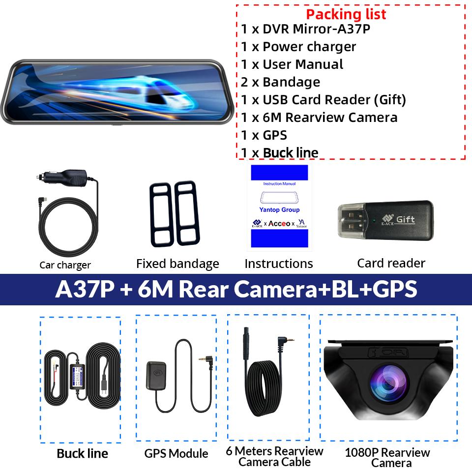 E-ACE Автомобильное зеркало заднего вида с разрешением 4K, записывающая камера DVR, видеорегистратор с 10-дюймовым экраном, супер ночной вид
