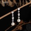 ZAKOL White Teardrop Pearl Dangle Earrings for Women Shiny Cubic Zirconia Earring Bridal Wedding Jewelry Valentine's Day Gift