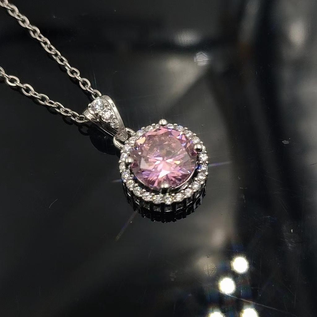 Fashion Versatile Imitation Princess Round Bag Zircon Women's Pendant Necklace Jewelry Qixi Festival Valentine's Day Collarbone Chain
