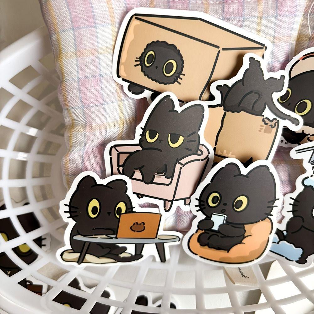 50Pcs Waterproof Cute Kitten Sticker Cartoon Funny Meme Sticker Kawaii Black Cat Sticker Skateboard